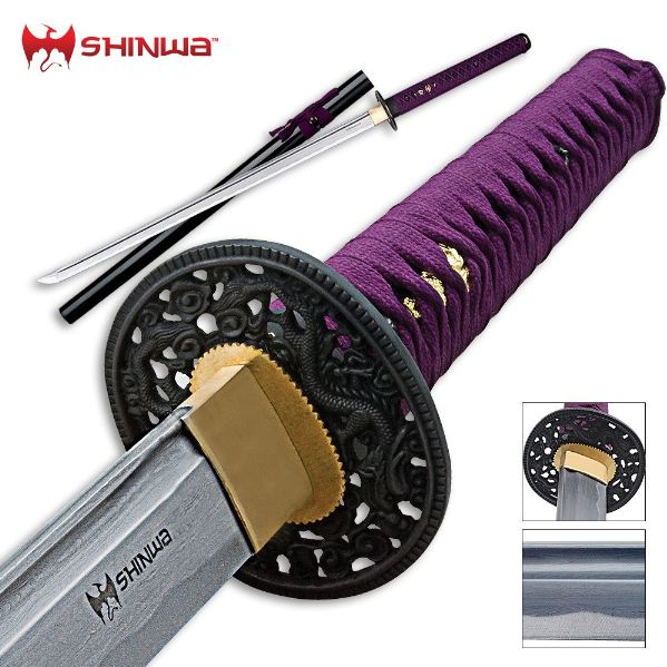 Shinwa Purple Knight Ninja Katana Damascus Sword For Sale – All