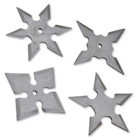 Silver Throwing Star Set - Professional 5 Point Ninja Stars