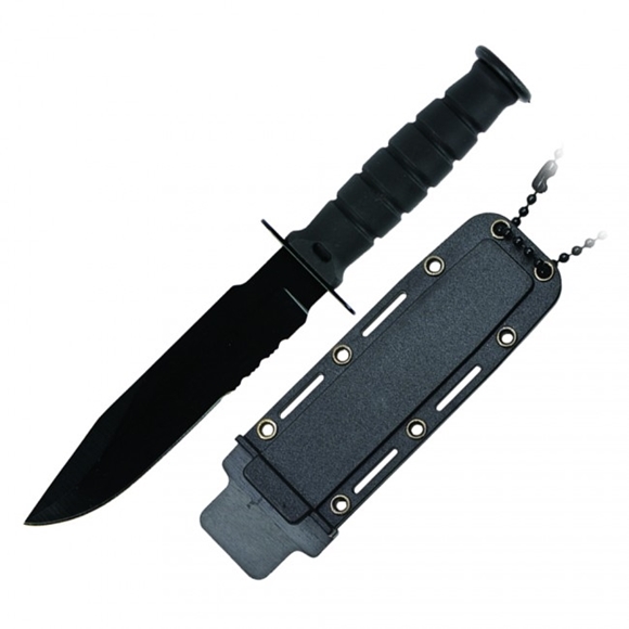 Picture of Serrated Blade Black Neck Knife With Sheath