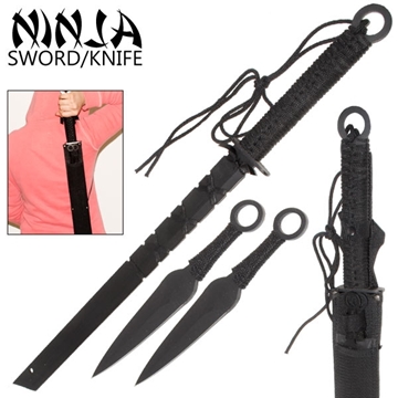 Picture of Full Tang Ninja Sword and 2 Kunai Throwing Knives