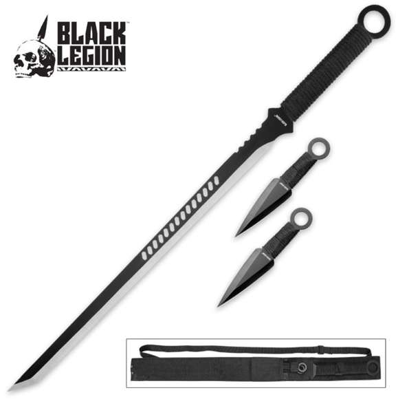 Picture of Black Legion 3-Piece Black Sword and Throwing Knife Set with Nylon Sheath