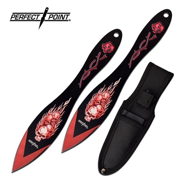 Picture of Perfect Point Two Piece Flaming Skulls Throwing Knife Set