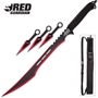 Picture of Red Guardian Ninja Sword and Kunai Throwing Knife Set with Sheath